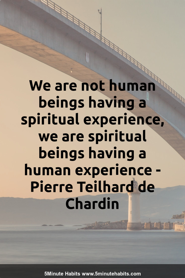 We are not human beings having a spiritual experience, we are spiritual beings having a human experience - Pierre Teilhard de Chardin